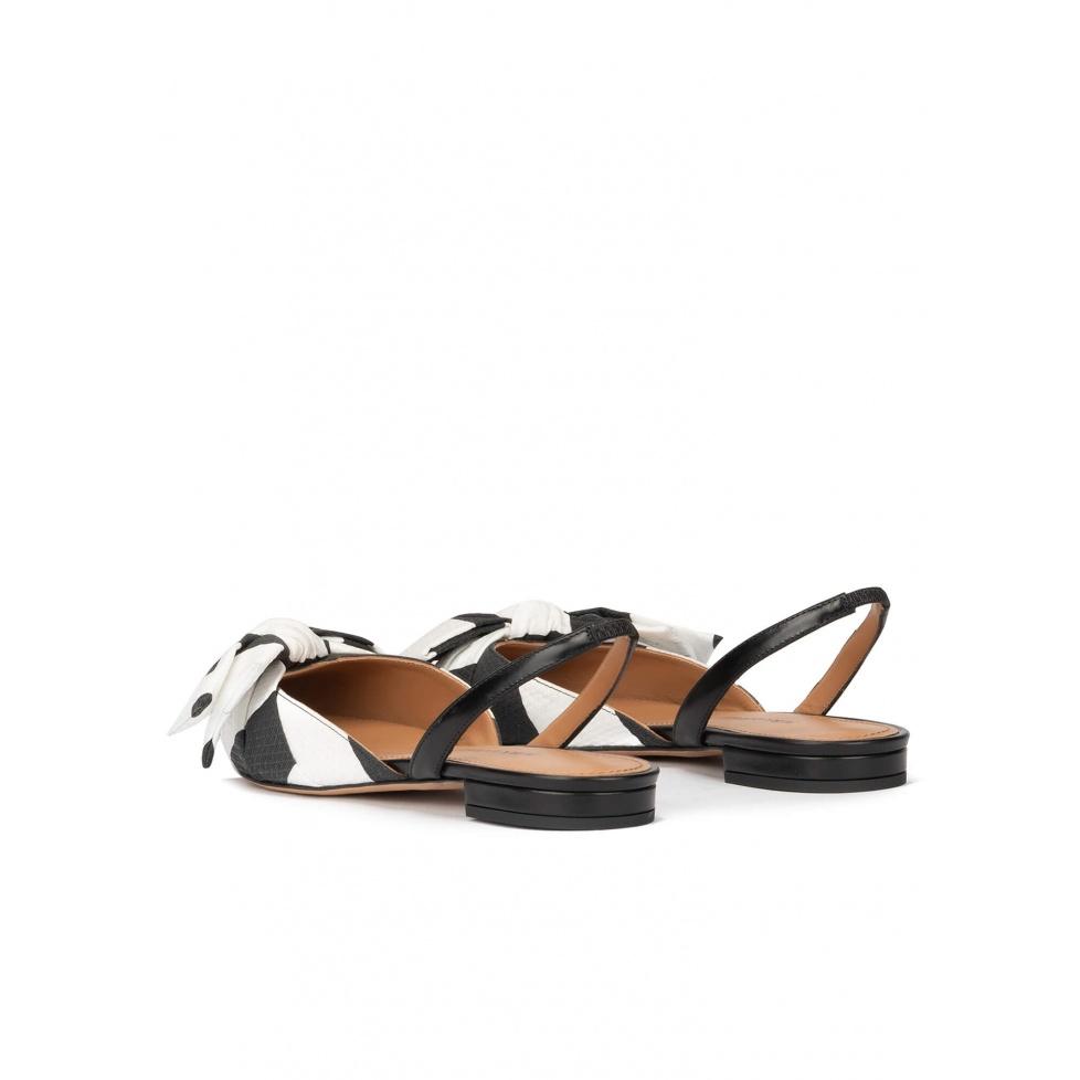 pura lópez Zapatos planos de tejido en blanco y negro con punta fina Superdescuento