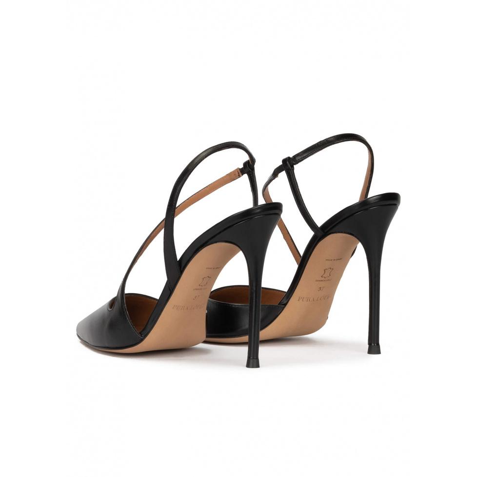 pura lópez Zapatos destalonados de punta afilada y tacón alto en piel color negro Outlet