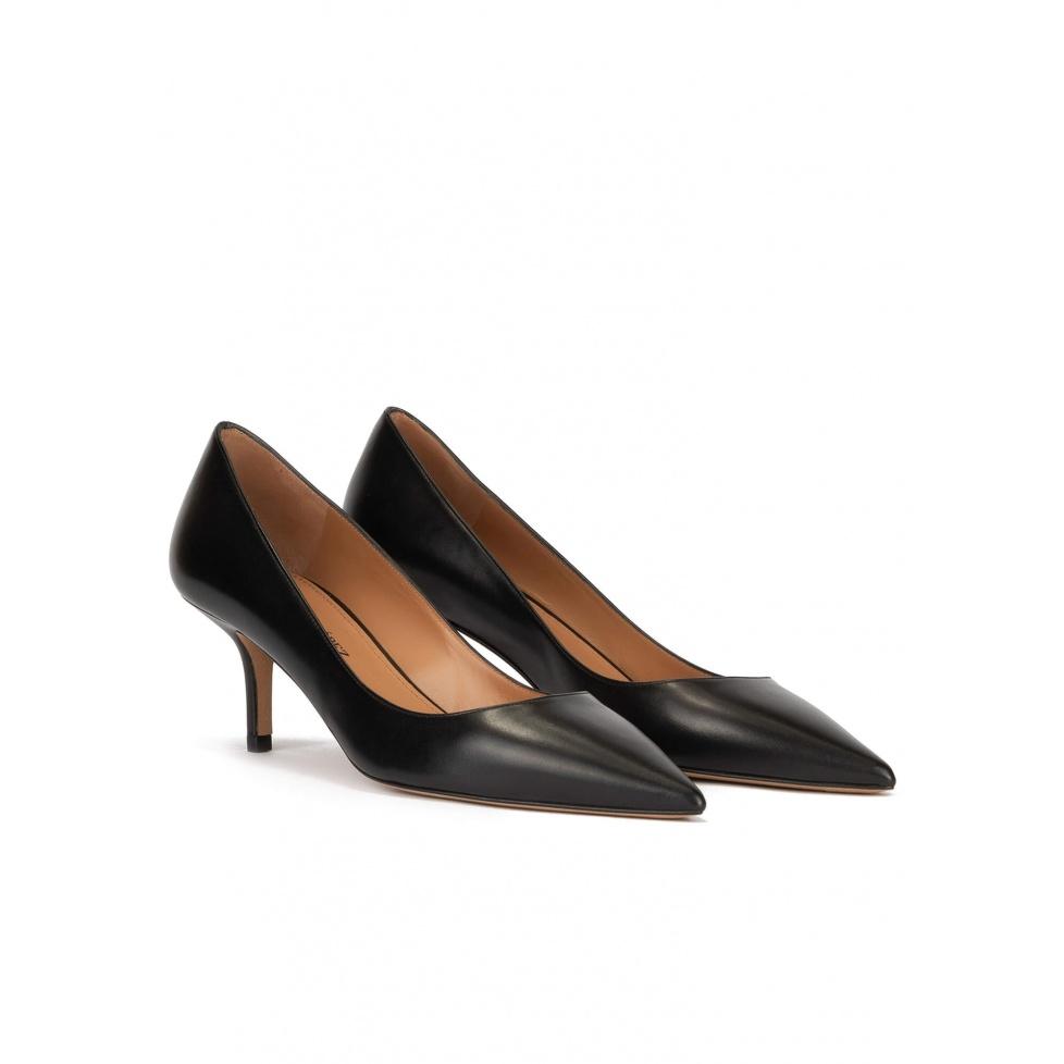 pura lópez Zapatos negros de tacón medio en piel Descuento