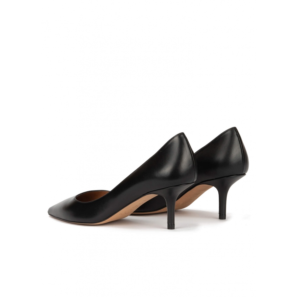 pura lópez Zapatos negros de tacón medio en piel Descuento