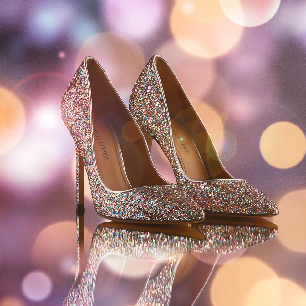 pura lópez Zapatos de salón con tacón alto en glitter multicolor Promoción trimestral