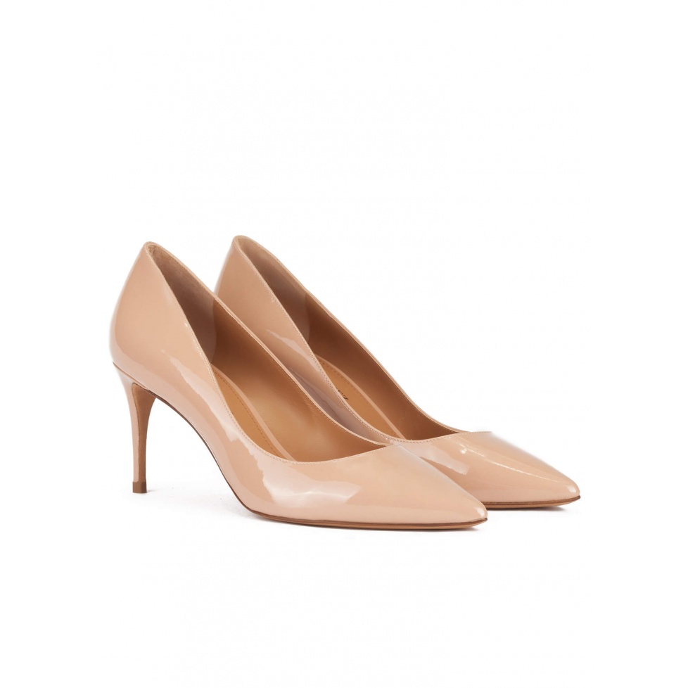 pura lópez Zapatos de tacón medio con punta fina en charol nude Grandes ahorros
