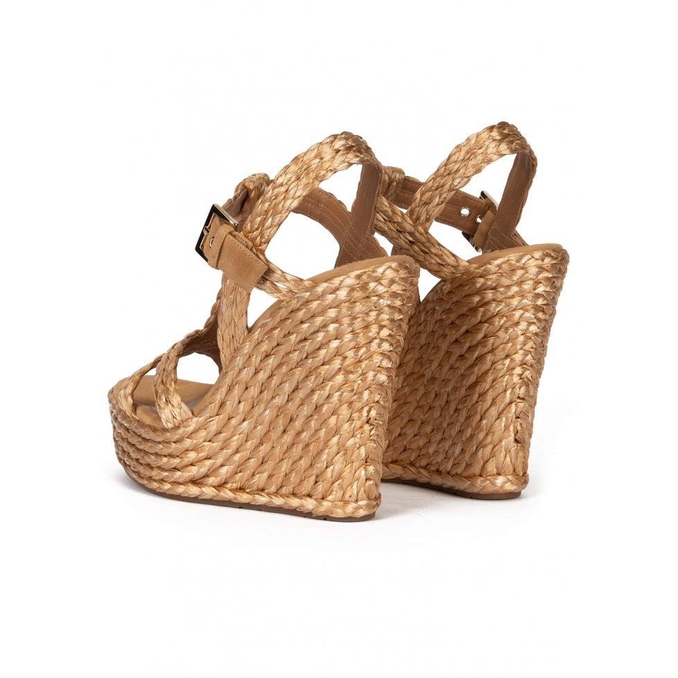 pura lópez Sandalias de cuña alta en rafia bronce Outlet online