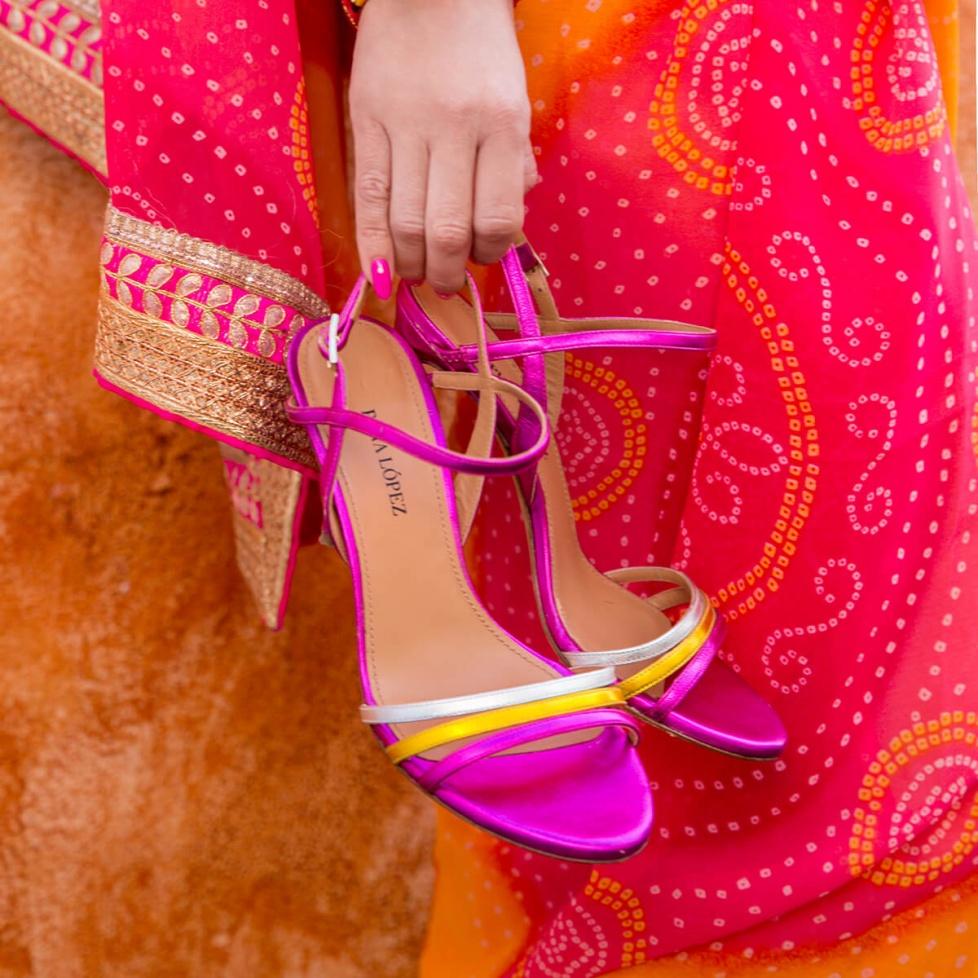 pura lópez Sandalias metalizadas multicolor con tacón alto Descuento