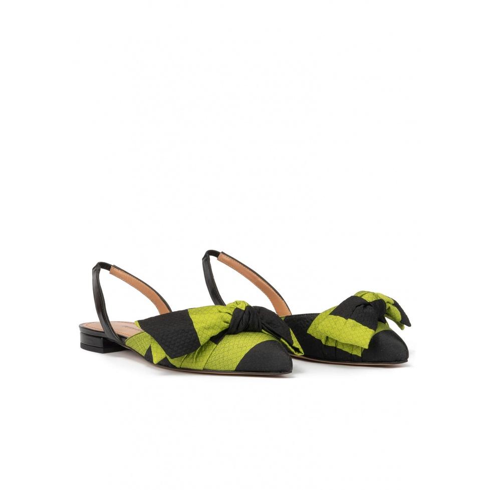 pura lópez Zapatos planos destalonados de punta fina en tejido verde y negro Oferta especial