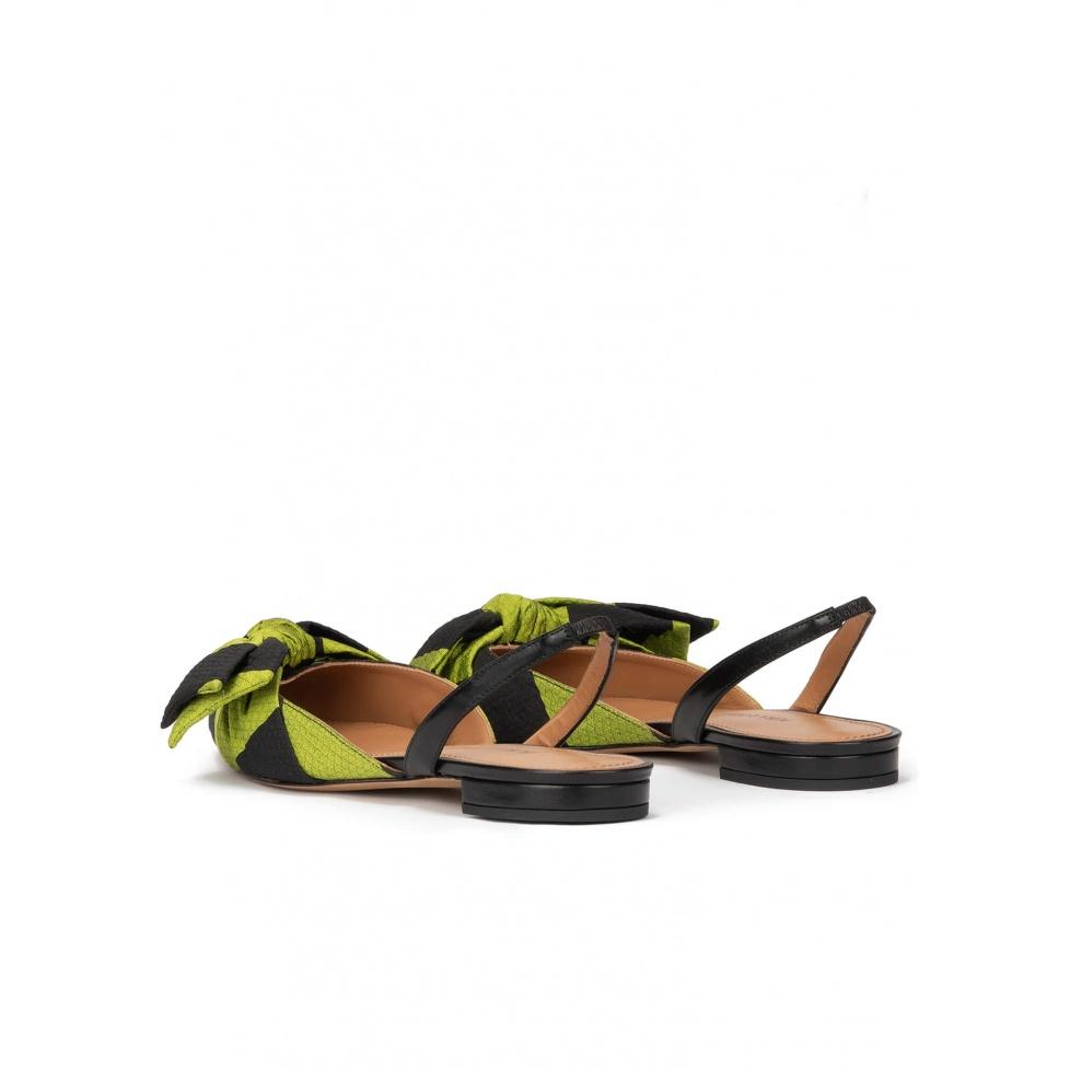pura lópez Zapatos planos destalonados de punta fina en tejido verde y negro Oferta especial