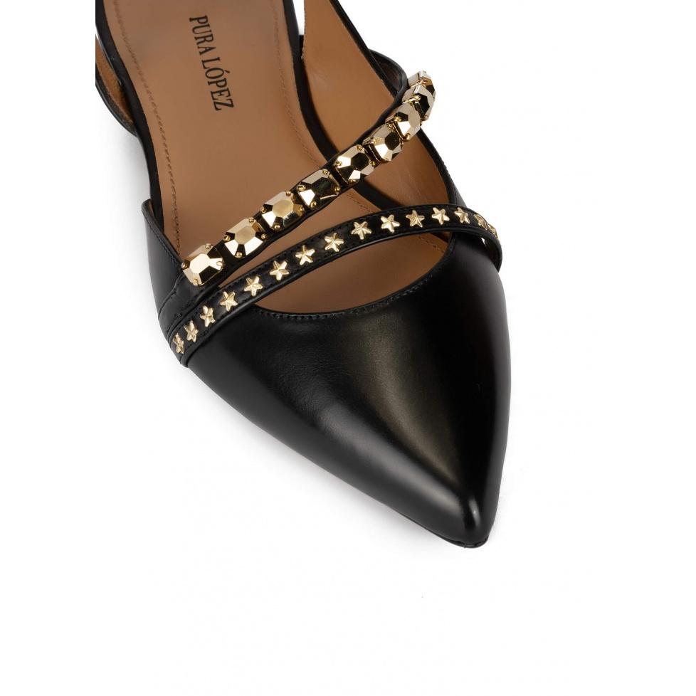 pura lópez Zapatos planos de punta fina en piel color negro Últimos 3 días