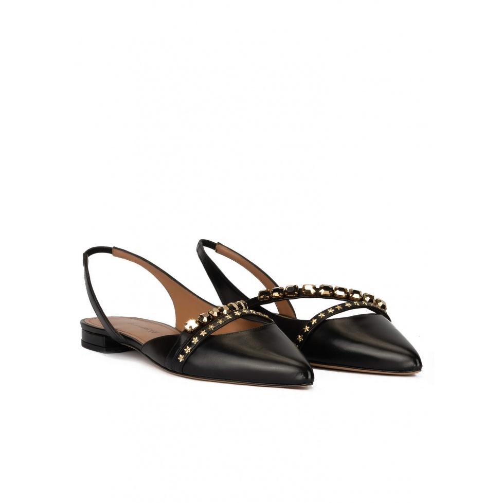 pura lópez Zapatos planos de punta fina en piel color negro Últimos 3 días