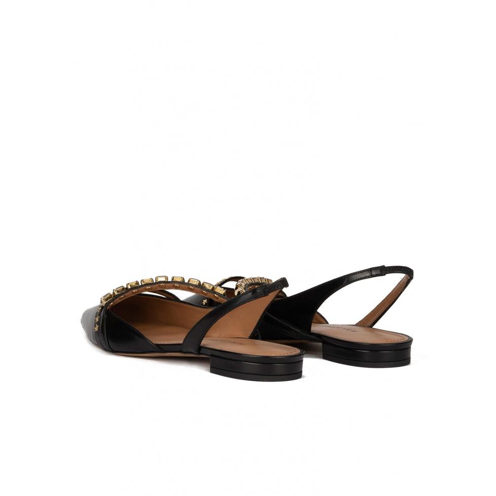 pura lópez Zapatos planos de punta fina en piel color negro Últimos 3 días