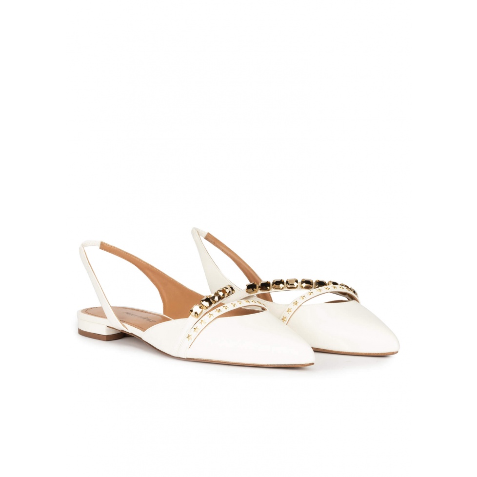 pura lópez Zapatos planos de punta fina en piel blanco roto COMPRAR AHORA