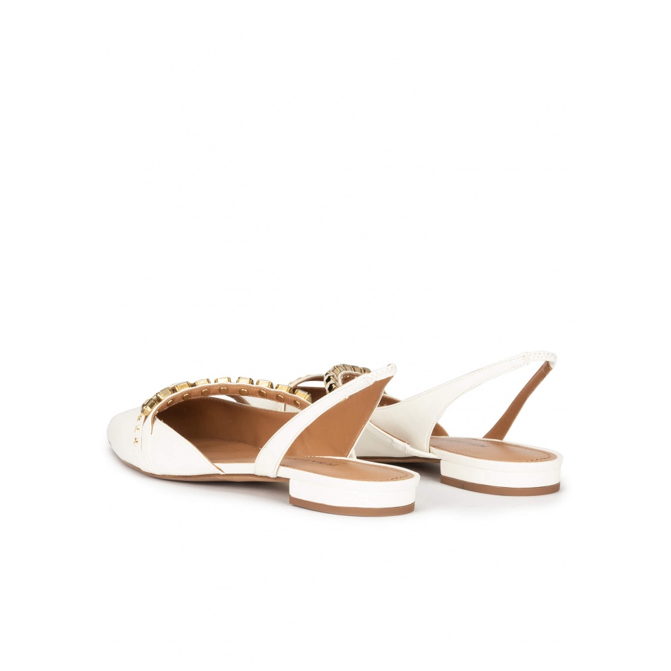 pura lópez Zapatos planos de punta fina en piel blanco roto COMPRAR AHORA