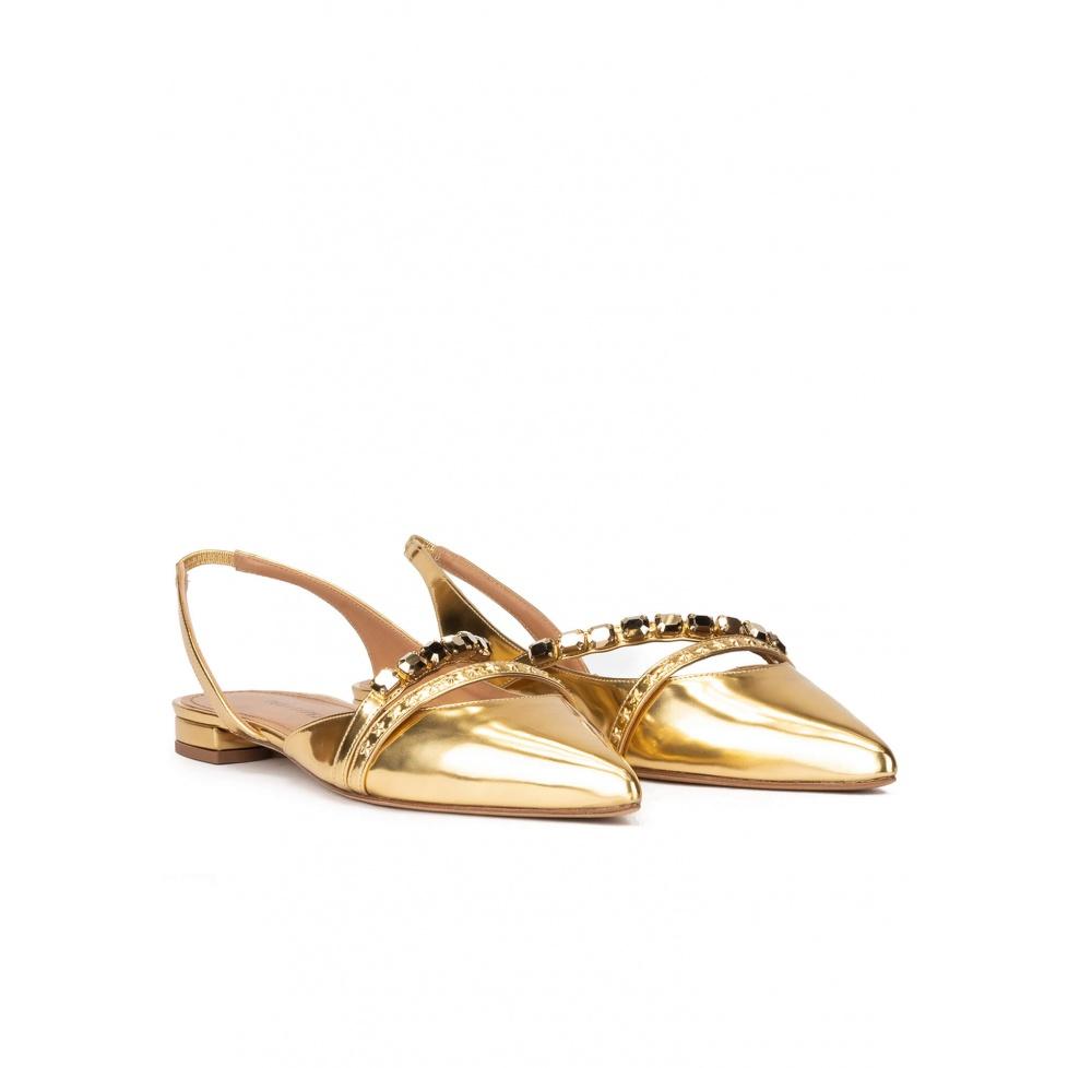 pura lópez Zapatos planos dorados de punta fina en piel efecto espejo ÚLTIMAS EDICIONES