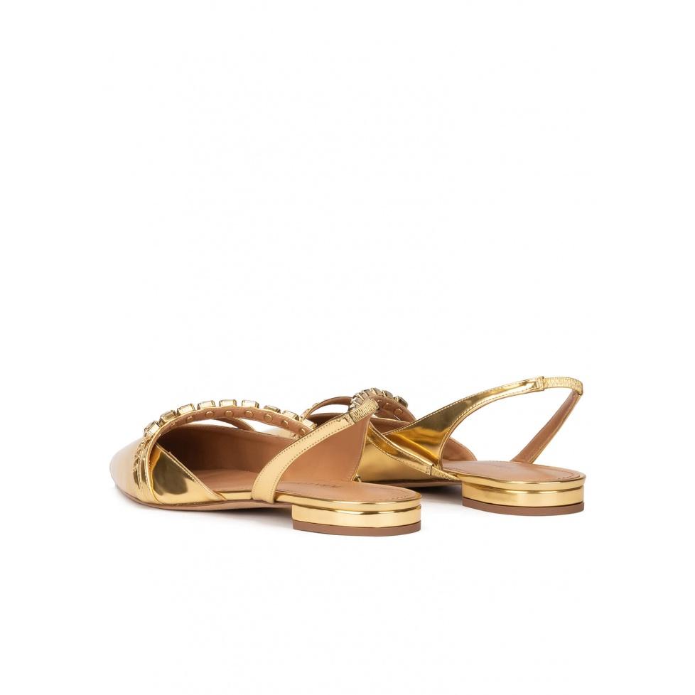 pura lópez Zapatos planos dorados de punta fina en piel efecto espejo ÚLTIMAS EDICIONES