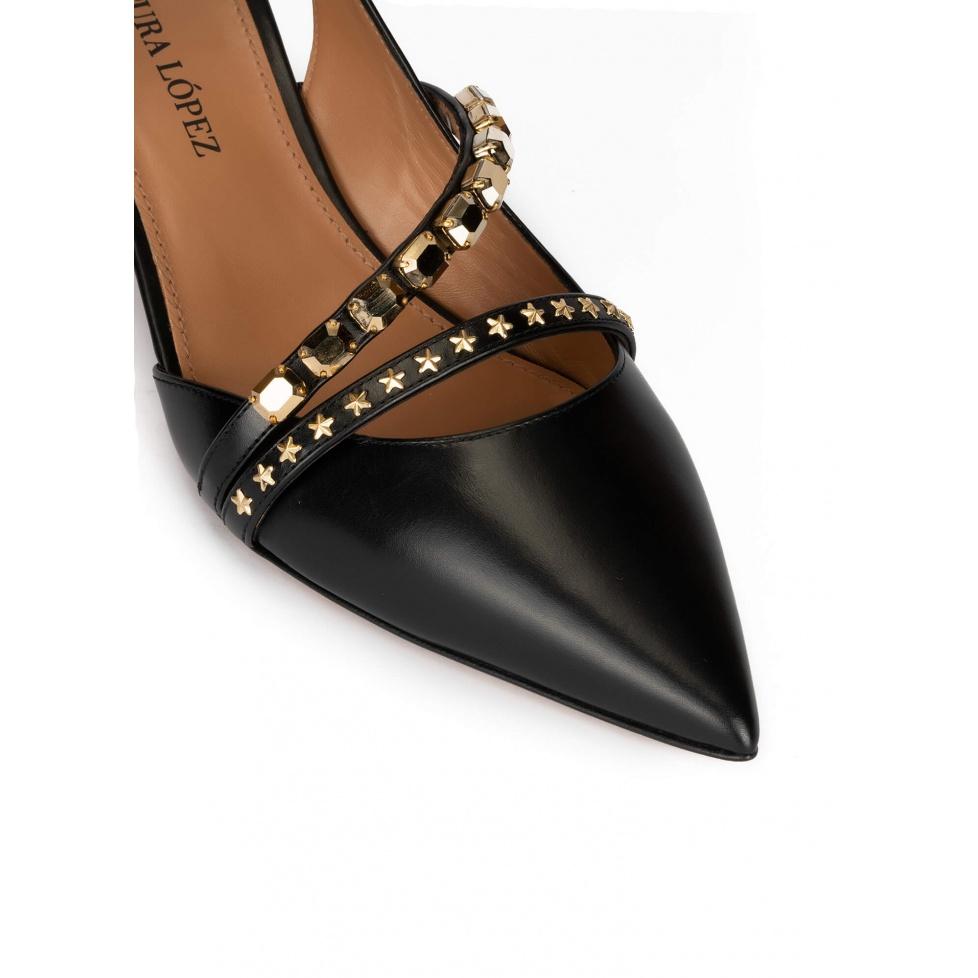 pura lópez Zapatos negros de piel con tacón medio y punta fina Ventas relámpago