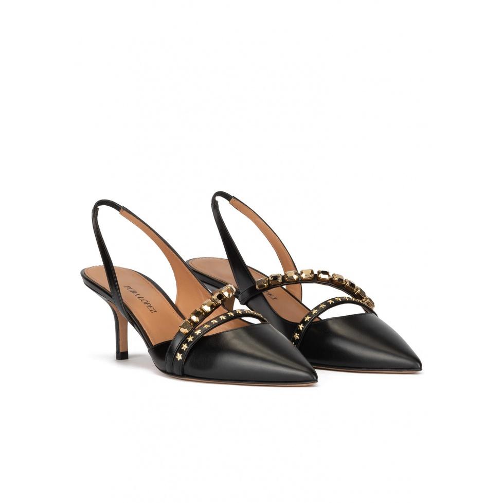 pura lópez Zapatos negros de piel con tacón medio y punta fina Ventas relámpago
