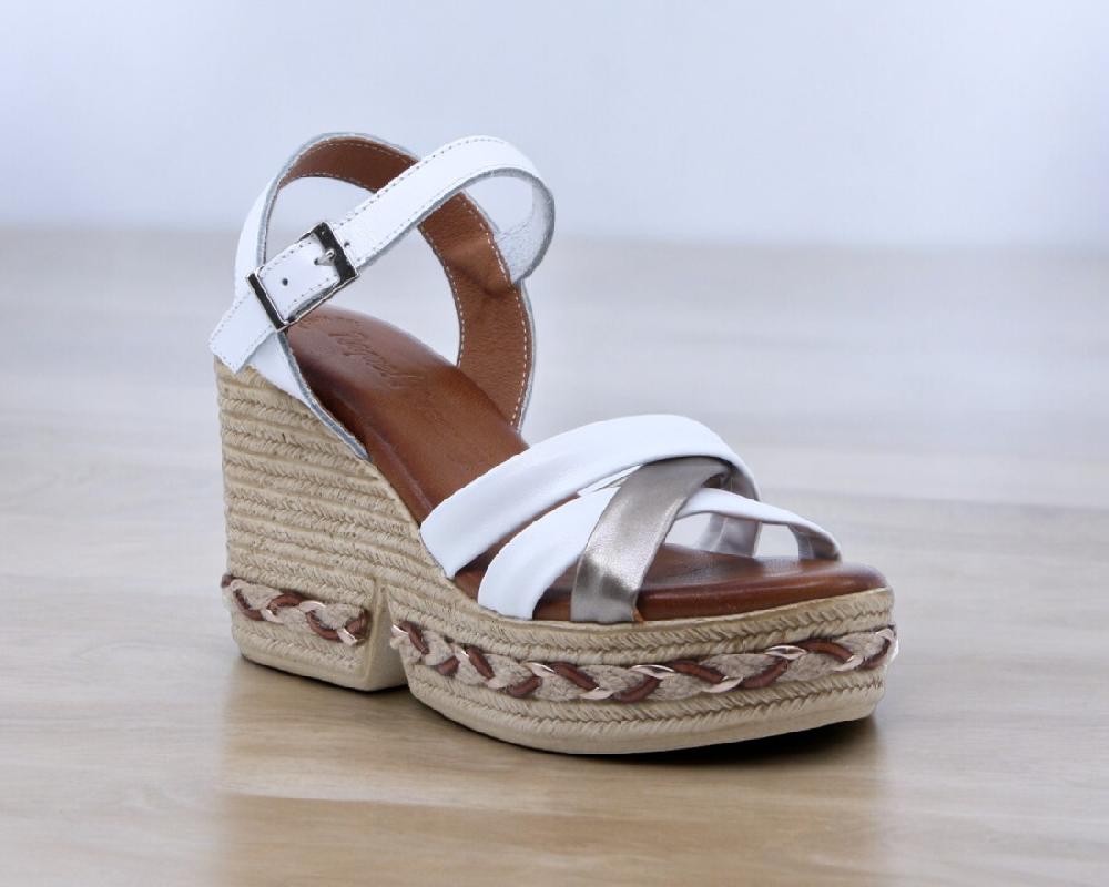 raquel perez Sandalia Cuña Minarete Blanco Arena Metal Mujer COMPRAR AHORA