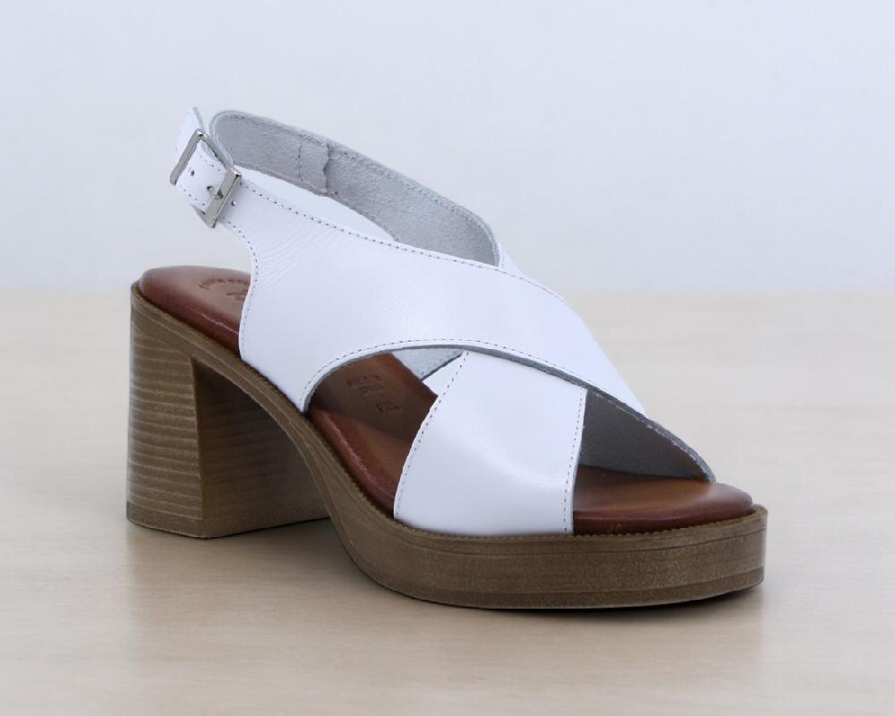 raquel perez Sandalia Tacón Tangente Blanco Mujer Ofertas de temporada