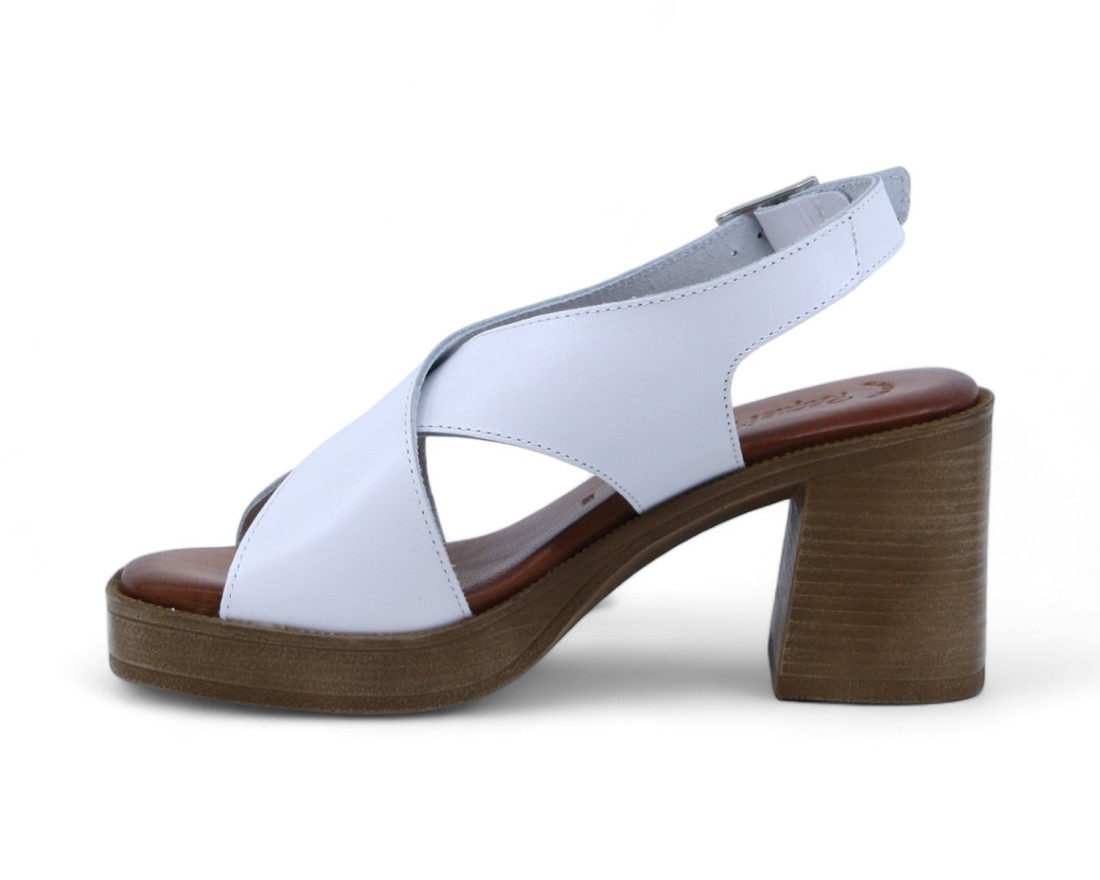 raquel perez Sandalia Tacón Tangente Blanco Mujer Ofertas de temporada