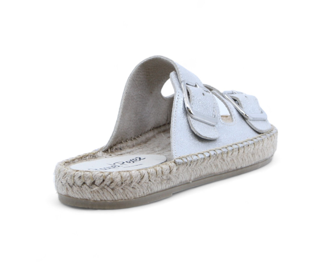 raquel perez Sandalia Plana Esparto Anillo Glitter Plata Mujer Ofertas especiales