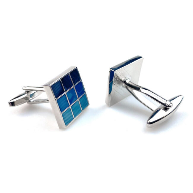shlax & wing Mens Cufflinks Stainless steel Blue Geometric Pattern Enamel Elegant Style Mens Cuffs 93 ÚLTIMAS EDICIONES