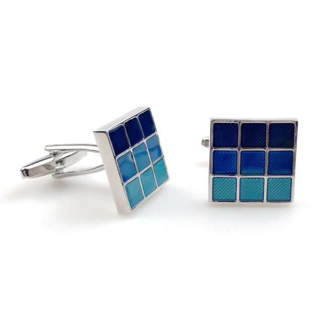 shlax & wing Mens Cufflinks Stainless steel Blue Geometric Pattern Enamel Elegant Style Mens Cuffs 93 ÚLTIMAS EDICIONES