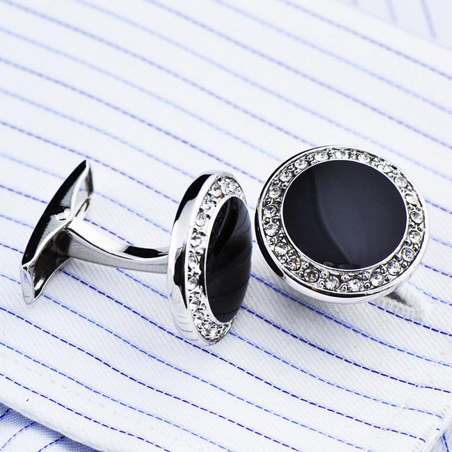 shlax & wing Circular Elegant Style Cuff Link for Men Cufflinks Blue Silver Shiny 63 Último día