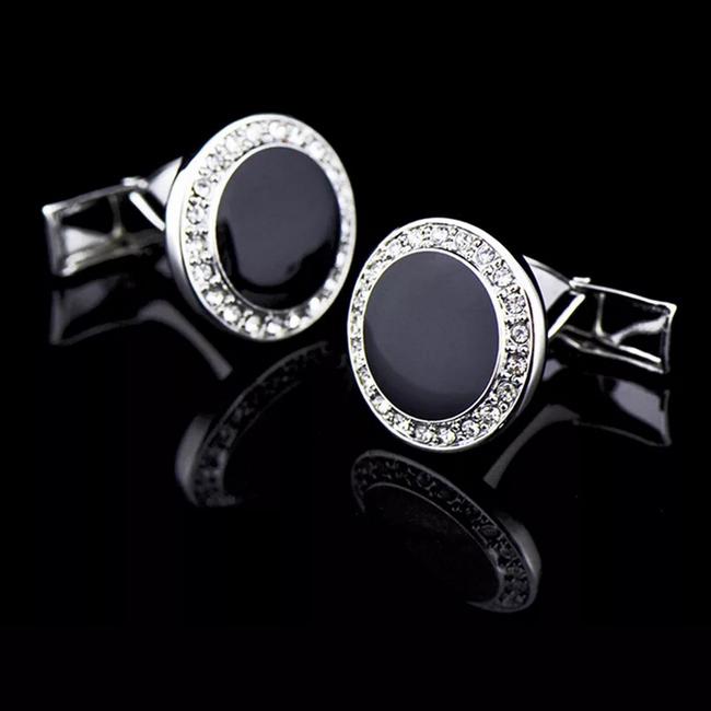 shlax & wing Circular Elegant Style Cuff Link for Men Cufflinks Blue Silver Shiny 63 Último día