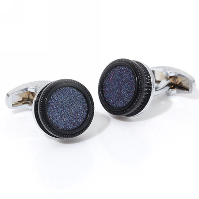 shlax & wing Circular Elegant Style Cuff Link for Men Cufflinks Blue Silver Shiny Fashion 98 Precio de fábrica