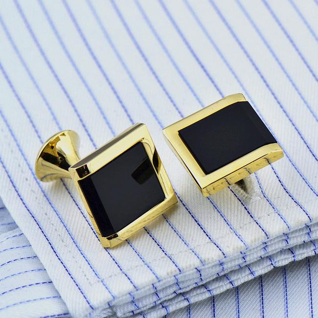 shlax & wing Enamel Cufflinks for Men Gold Black Men’s Cuff Links Elegant 66 Solo hoy