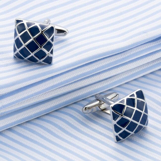 shlax & wing Mens Cufflinks Stainless steel Blue Checkes Pattern Enamel Elegant Style Mens Cuffs 89 Oferta especial de fábrica