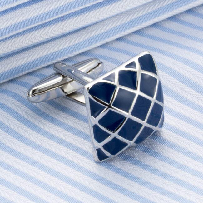 shlax & wing Mens Cufflinks Stainless steel Blue Checkes Pattern Enamel Elegant Style Mens Cuffs 89 Oferta especial de fábrica