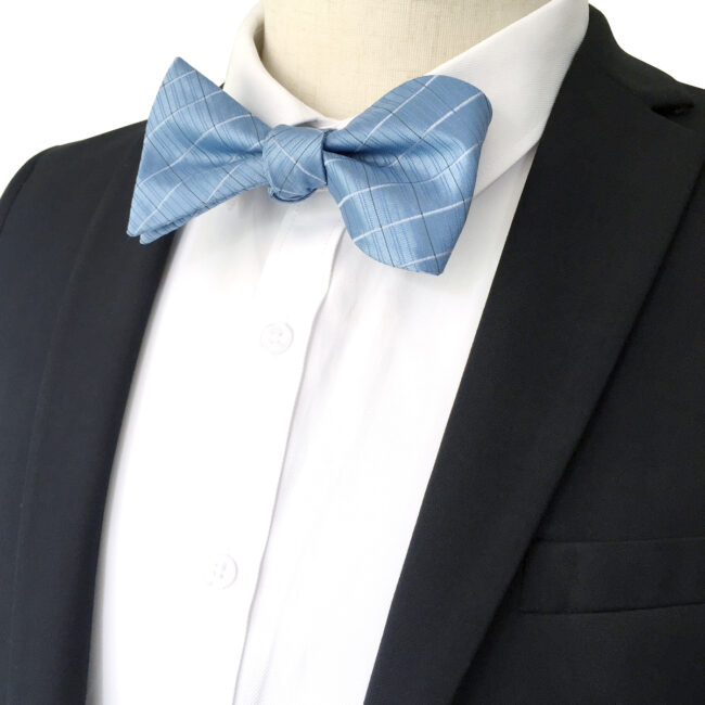 shlax & wing F3 Light Blue Checkes Men’s Bow Tie Hanky Set Business Silk Gift En oferta