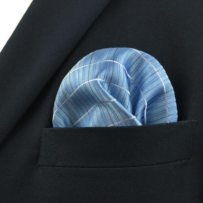 shlax & wing F3 Light Blue Checkes Men’s Bow Tie Hanky Set Business Silk Gift En oferta