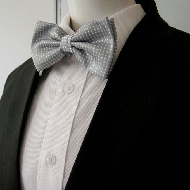 shlax & wing Gray White Dots Mens Pre-tied Ajustable SilkBlend Wedding Dress SilkBlend Bow Tie