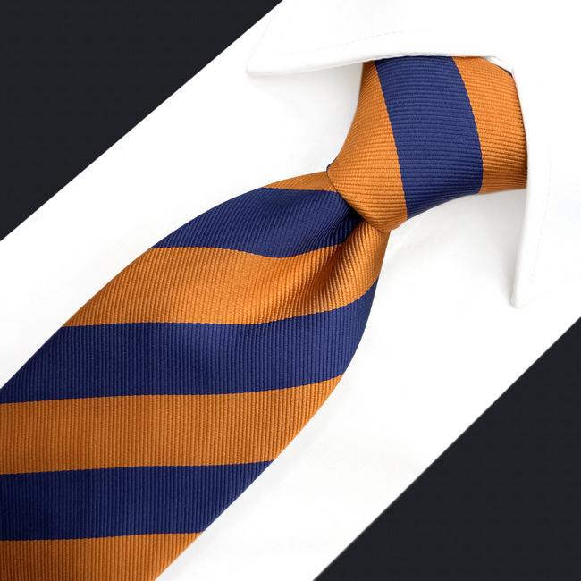 shlax & wing E27 Navy Orange Striped Silk Mens Necktie Wedding Dress Ties for male Brand New Classic Bow Tie Pocket Square Set Extra long size Descuento por venta flash