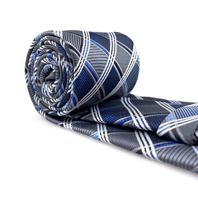 shlax & wing A17 Silver Gray Blue Checkered Geometric Silk Fashion ties for men Wedding Brand New Dress Mens Necktie male Ofertas especiales