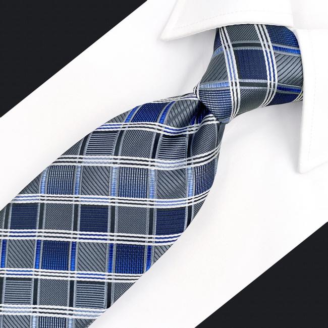 shlax & wing A17 Silver Gray Blue Checkered Geometric Silk Fashion ties for men Wedding Brand New Dress Mens Necktie male Ofertas especiales