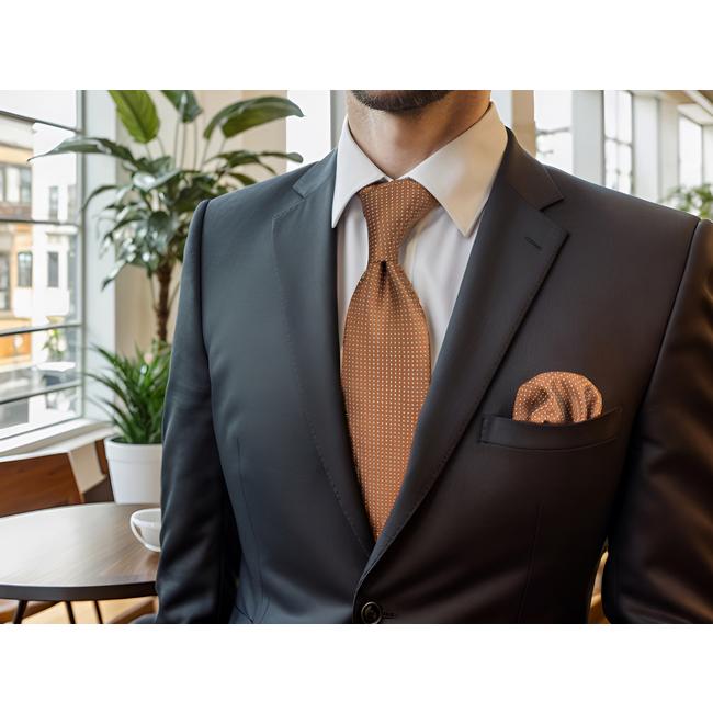 shlax & wing H21 Brown Dots Neckties for Men Silk Classic Business Extra Long Size 63″ Ties Set Gift Pocket Square Outlet