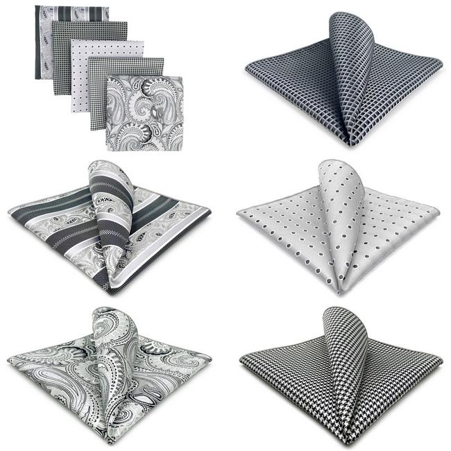 shlax & wing 5 Pieces Assorted Fashion Grey Mens Pocket Square Classic Handkerchiefs Set 1-22 En oferta