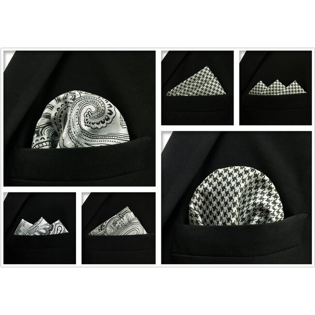 shlax & wing 5 Pieces Assorted Fashion Grey Mens Pocket Square Classic Handkerchiefs Set 1-22 En oferta