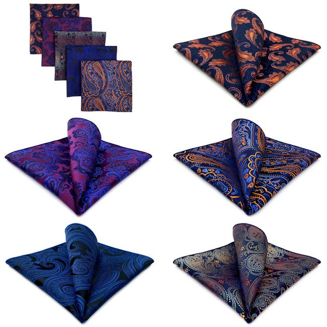 shlax & wing 5 Pieces Assorted Fashion Blue Mens Pocket Square Classic Handkerchiefs Set 1-19 Tienda