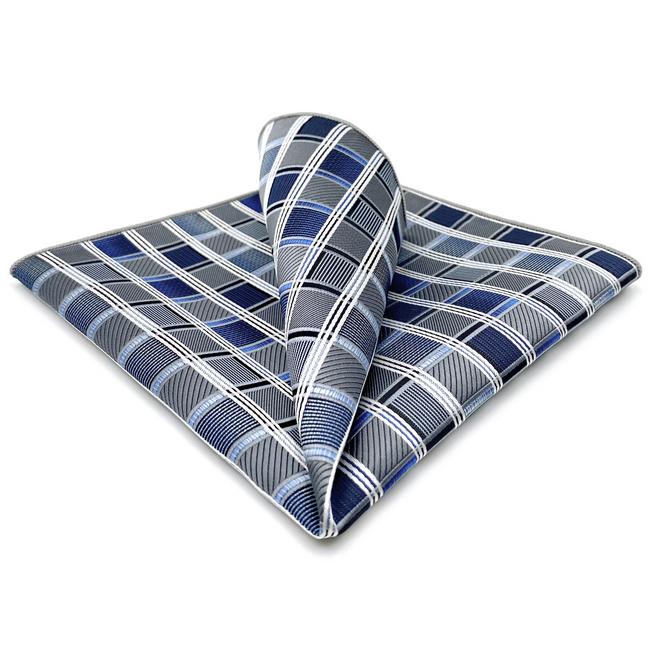 shlax & wing AH17 Silver Gray Blue Checkered Mens Pocket Square Silk Fashion Wedding Brand New Dress Handkerchief Envío gratis