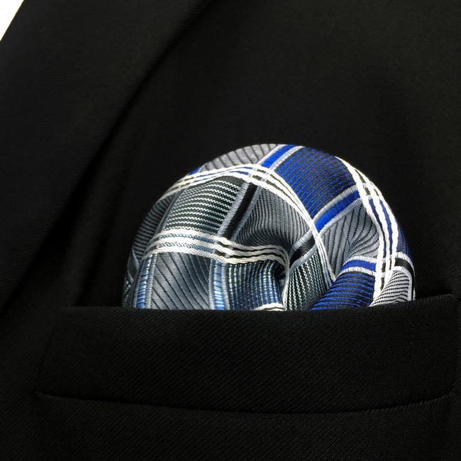 shlax & wing AH17 Silver Gray Blue Checkered Mens Pocket Square Silk Fashion Wedding Brand New Dress Handkerchief Envío gratis