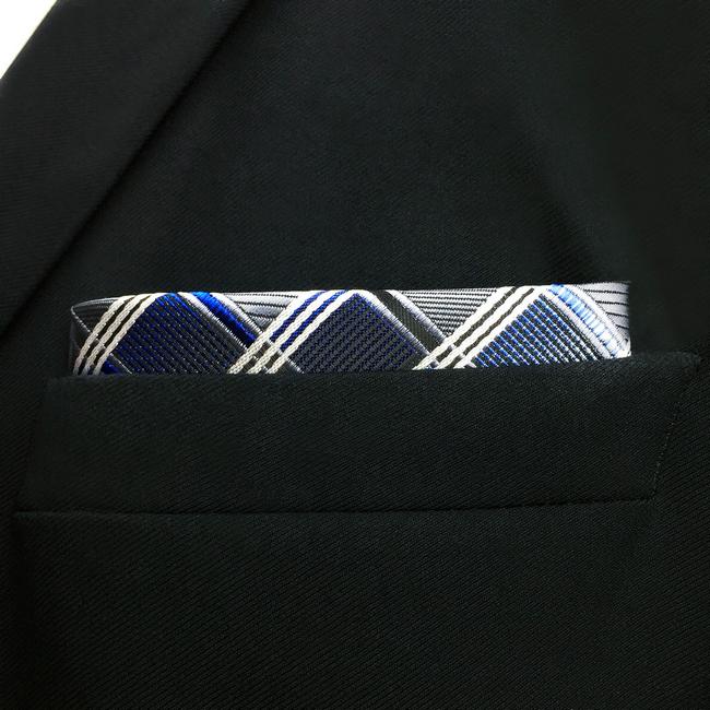 shlax & wing AH17 Silver Gray Blue Checkered Mens Pocket Square Silk Fashion Wedding Brand New Dress Handkerchief Envío gratis