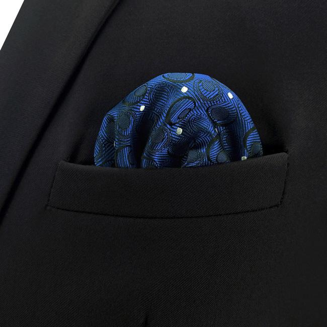 shlax & wing AH35 Navy Silver Geometric Mens Pocket Square Silk Fashion Wedding Dress Handkerchief Brand New Novelty Handmade Hanky Envío gratis