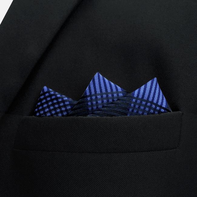 shlax & wing BH22 Navy Checkes Silk Mens Pocket Square Fashion Classic Handkerchief Dress Hankies Precio de fábrica
