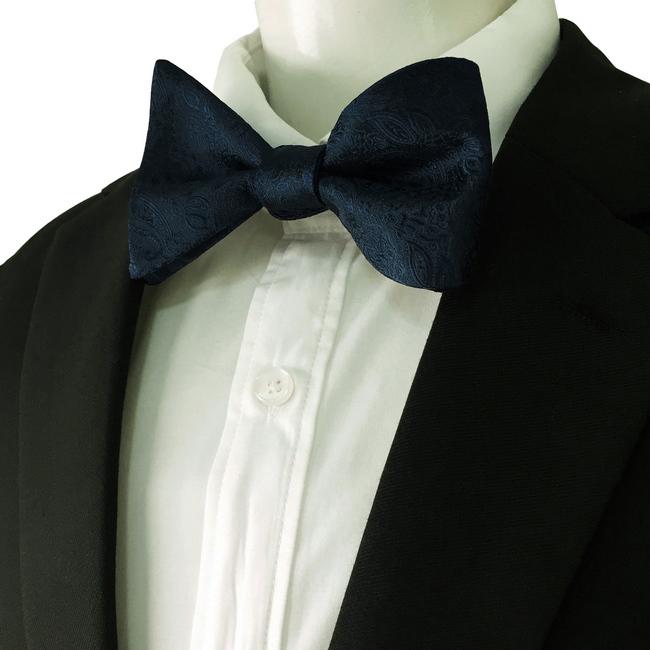 shlax & wing E14 Navy Abstract Silk Mens Bowtie Fashion Ajustable Self Bow Tie Pocket Square Set Wedding Hanky