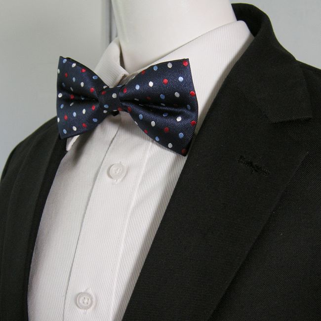 shlax & wing Navy Multicolor Dots Mens Pre-tied Ajustable SilkBlend Wedding Dress Fashion SilkBlend Bow Tie