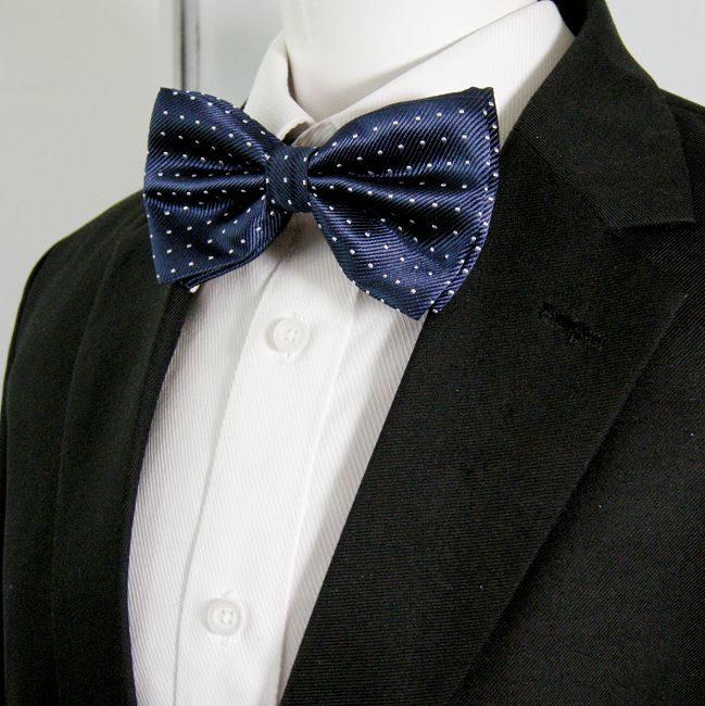 shlax & wing Navy White Dots Mens Pre-tied Ajustable SilkBlend Wedding Dress SilkBlend Bow Tie Descuento por venta flash