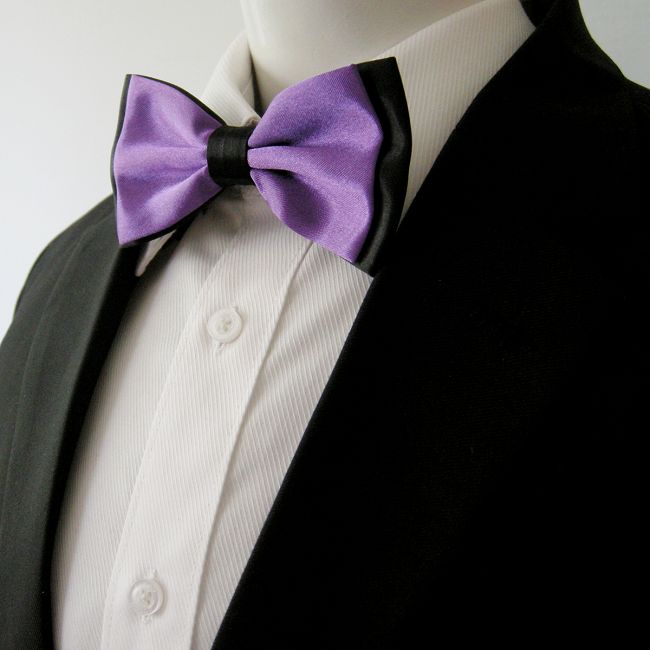 shlax & wing Purple Black Solid Mens Pre-tied Ajustable SilkBlend Wedding Dress Fashion SilkBlend Bow Tie